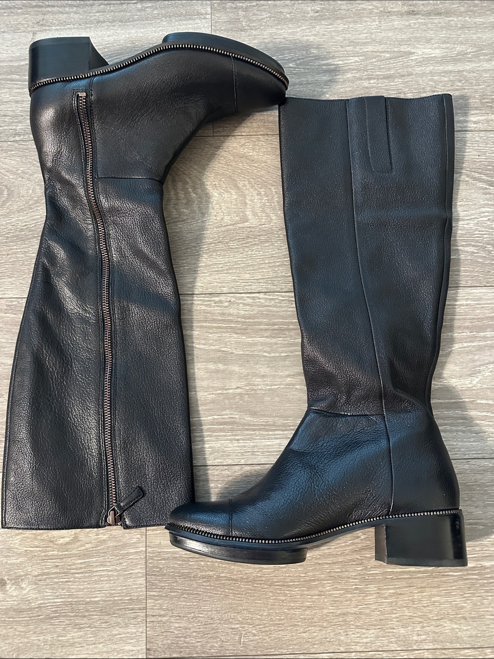 Cole Haan Sharia Apova Dark Brown Leather Knee-High Moto Boots